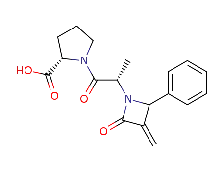 Molecular Structure of 90035-59-9 (L-Proline, 1-[2-(3-methylene-2-oxo-4-phenyl-1-azetidinyl)-1-oxopropyl]-)
