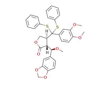 erythro-3-<3'',4''-dimethoxy-α,α-bis(phenylthio)benzyl>-2-(α-methoxy-3',4'-methylenedioxybenzyl)-γ-butyrolactone