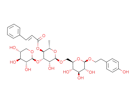 Molecular Structure of 110219-94-8 ([(2S,3S,4R,5R,6R)-5-hydroxy-2-methyl-6-[[(2R,3R,4S,5R,6R)-3,4,5-trihyd roxy-6-[2-(4-hydroxyphenyl)ethoxy]oxan-2-yl]methoxy]-4-[(2S,3R,4S,5R)- 3,4,5-trihydroxyoxan-2-yl]oxy-oxan-3-yl] 3-phenylprop-2-enoate)