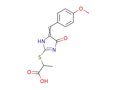 Molecular Structure of 89990-64-7 (Propanoic acid,
2-[[4,5-dihydro-4-[(4-methoxyphenyl)methylene]-5-oxo-1H-imidazol-2-yl]
thio]-)