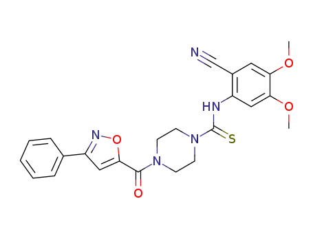Molecular Structure of 124953-46-4 (4-(3-Phenyl-isoxazole-5-carbonyl)-piperazine-1-carbothioic acid (2-cyano-4,5-dimethoxy-phenyl)-amide)