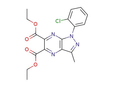 Molecular Structure of 90119-95-2 (1H-Pyrazolo[3,4-b]pyrazine-5,6-dicarboxylic acid,
1-(2-chlorophenyl)-3-methyl-, diethyl ester)