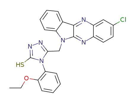 Molecular Structure of 109322-24-9 (5-[(2-chloro-6H-indolo[2,3-b]quinoxalin-6-yl)methyl]-4-(2-ethoxyphenyl)-2,4-dihydro-3H-1,2,4-triazole-3-thione)