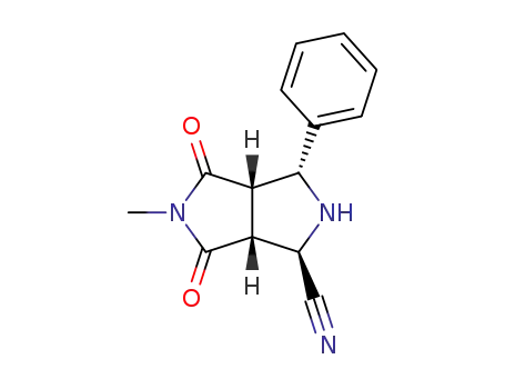 Molecular Structure of 102845-50-1 ((1R,3R,3aS,6aR)-5-Methyl-4,6-dioxo-3-phenyl-octahydro-pyrrolo[3,4-c]pyrrole-1-carbonitrile)