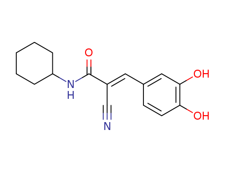 Molecular Structure of 133550-44-4 (2-Propenamide,2-cyano-N-cyclohexyl-3-(3,4- dihydroxyphenyl)-,(2E)- )