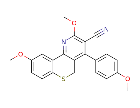 Molecular Structure of 115091-89-9 (2,9-dimethoxy-4-(4-methoxyphenyl)-5H-thiochromeno[4,3-b]pyridine-3-carbonitrile)
