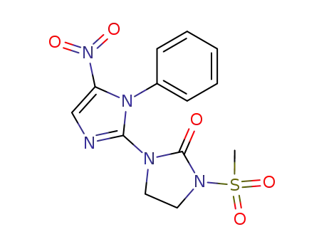 Molecular Structure of 85694-81-1 (2-Imidazolidinone,
1-(methylsulfonyl)-3-(5-nitro-1-phenyl-1H-imidazol-2-yl)-)