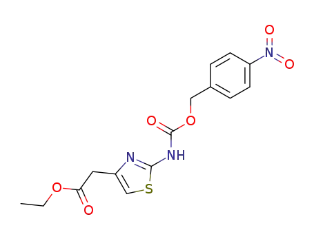 Molecular Structure of 92592-03-5 (4-Thiazoleacetic acid, 2-[[[(4-nitrophenyl)methoxy]carbonyl]amino]-,
ethyl ester)