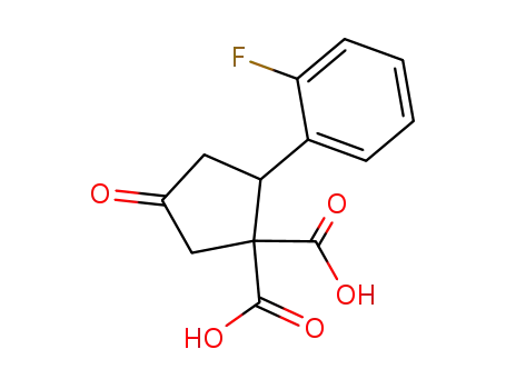 Molecular Structure of 104201-75-4 (2-(2-Fluoro-phenyl)-4-oxo-cyclopentane-1,1-dicarboxylic acid)