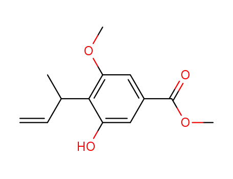Molecular Structure of 81184-32-9 (methyl 3-hydroxy-5-methoxy-4-(1-methylallyl)benzoate)