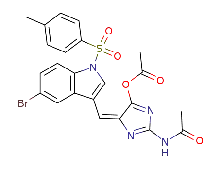 Molecular Structure of 158991-84-5 (3-(2'-acetamido-5'-acetoxy-4'-imidazolinylidenemethyl)-5-bromo-1-(p-toluenesulphonyl)-1H-indole)