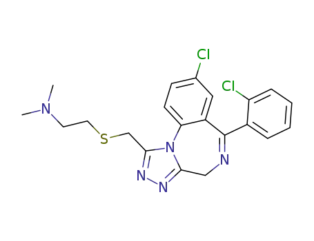 Molecular Structure of 85677-83-4 (N-[2-({[8-chloro-6-(2-chlorophenyl)-4H-[1,2,4]triazolo[4,3-a][1,4]benzodiazepin-1-yl]methyl}sulfanyl)ethyl]-N,N-dimethylamine)