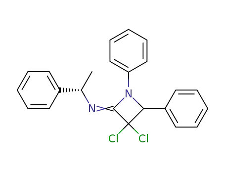 Molecular Structure of 90776-69-5 (Benzenemethanamine,
N-(3,3-dichloro-1,4-diphenyl-2-azetidinylidene)-a-methyl-)