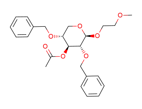 Molecular Structure of 99388-80-4 (Acetic acid (2R,3R,4S,5R)-3,5-bis-benzyloxy-2-(2-methoxy-ethoxy)-tetrahydro-pyran-4-yl ester)