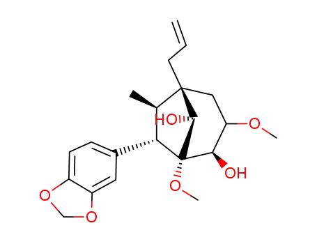 Molecular Structure of 54835-74-4 ((1R,2R,3S,6R,7S)-7-(1,3-benzodioxol-5-yl)-1,3-dimethoxy-6-methyl-5-(prop-2-en-1-yl)bicyclo[3.2.1]octane-2,8-diol)