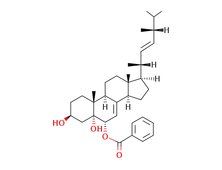 Molecular Structure of 108100-70-5 (benzoic acid-(3β.5-dihydroxy-5α-ergostadien-(7.22<i>t</i>)-yl-(6α)-ester))
