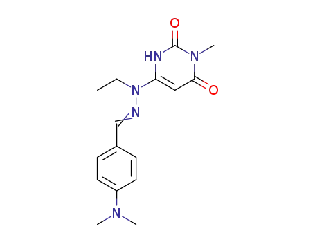 Molecular Structure of 144294-64-4 (Benzaldehyde, 4-(dimethylamino)-,
ethyl(1,2,3,6-tetrahydro-1-methyl-2,6-dioxo-4-pyrimidinyl)hydrazone)