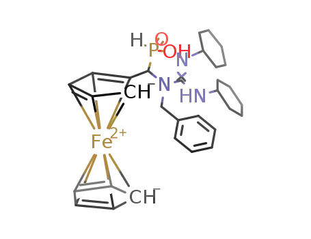 Molecular Structure of 712349-47-8 (N',N''-dicyclohexyl-N-benzyl-guanidyno(ferrocenyl)methanephosphonous acid)