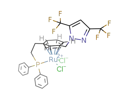 RuCl<sub>2</sub>(C<sub>6</sub>H<sub>4</sub>(CH<sub>2</sub>CH<sub>2</sub>P(C<sub>6</sub>H<sub>5</sub>)2)(CH<sub>2</sub>(C<sub>3</sub>HN<sub>2</sub>(CF<sub>3</sub>)2)))