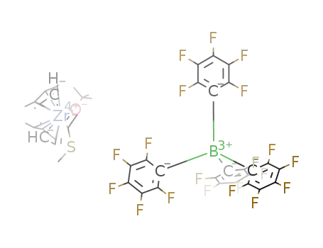 Molecular Structure of 900535-01-5 ([(C5H4Me)2Zr(O(t)Bu)(η1-methyl vinyl sulfide)][B(C6F5)4])