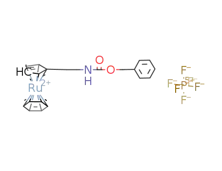 (C<sub>6</sub>H<sub>6</sub>)RuC<sub>5</sub>H<sub>4</sub>(CH<sub>2</sub>)3NHC(O)OCH<sub>2</sub>C<sub>6</sub>H<sub>5</sub><sup>(1+)</sup>*PF<sub>6</sub><sup>(1-)</sup>=[(C<sub>6</sub>H<sub>6</sub>)RuC<sub>5</sub>H<sub>4</sub>(CH<sub>2</sub>)3NHC(O)OCH<sub>2</sub>C<sub>6</sub>H<sub>5</sub>]PF<sub>6</sub>