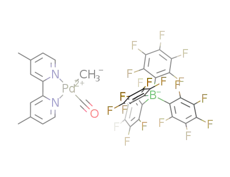 Molecular Structure of 524936-85-4 ([(4,4'-dimethyl-2,2'-bipyridine)Pd(Me)(CO)][B(C<sub>6</sub>F<sub>5</sub>)4])