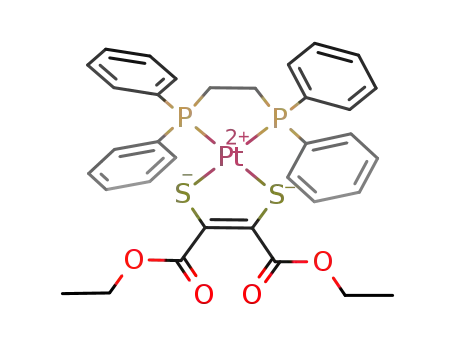 [Pt(S<sub>2</sub>C<sub>2</sub>(CO<sub>2</sub>CH<sub>2</sub>CH<sub>3</sub>)2)((C<sub>6</sub>H<sub>5</sub>)2PCH<sub>2</sub>CH<sub>2</sub>P(C<sub>6</sub>H<sub>5</sub>)2)]