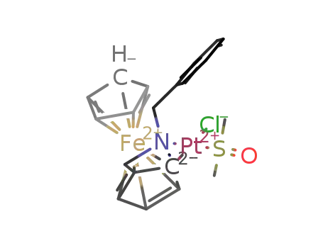 rac-σPt[(η5-Cp)Fe(η5-C5H3-CH2N(methyl)-benzyl)](chloride)(DMSO)
