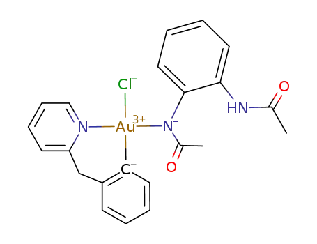 (2-bp)Au(N(COMe)C<sub>6</sub>H<sub>4</sub>NH(COMe))Cl