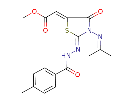 (Z)-methyl 2-[(Z)-2-(2-(4-methylbenzoyl)hydrazono)-4-oxo-3-(propan-2-ylideneamino)-1,3-thiazolidin-5-ylidene]acetate