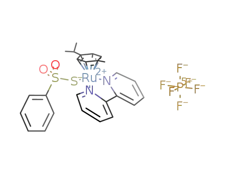 (CH<sub>3</sub>C<sub>6</sub>H<sub>4</sub>CH(CH<sub>3</sub>)2)Ru(NC<sub>5</sub>H<sub>4</sub>C<sub>5</sub>H<sub>4</sub>N)(SSO<sub>2</sub>C<sub>6</sub>H<sub>5</sub>)<sup>(1+)</sup>*PF<sub>6</sub><sup>(1-)</sup>=((CH<sub>3</sub>C<sub>6</sub>H<sub>4</sub>CH(CH<sub>3</sub>)2)Ru(NC<sub>5</sub>H<sub>4</sub>C<sub>5</sub>H<sub>4</sub>N)(SSO<sub>2</sub>C<sub>6</sub>H<sub>5</sub>))PF<sub>6</sub>