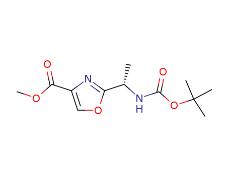 Molecular Structure of 183874-31-9 (4-Oxazolecarboxylic acid,
2-[(1S)-1-[[(1,1-dimethylethoxy)carbonyl]amino]ethyl]-, methyl ester)