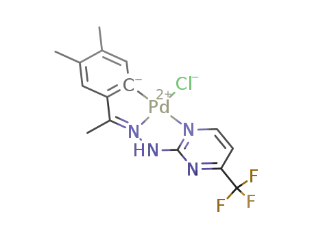 Molecular Structure of 1174037-38-7 ([Pd(3,4-Me<sub>2</sub>C<sub>6</sub>H<sub>2</sub>C(Me)=NN(H)(3'-(CF<sub>3</sub>)C<sub>4</sub>H<sub>2</sub>N<sub>2</sub>))Cl])