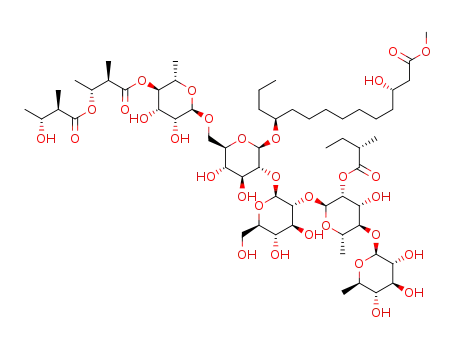 methyl 3S,11S-dihydroxytetradecanoate 11-O-β-D-quinovopyranosyl-(1->4)-O-(2-O-2S-methylbutyryl)-α-L-rhamnopyranosyl-(1->2)-O-β-D-glucopyranosyl-(1->2)-{[4-O-2R-methyl-3R-O-(2R-methyl-3R-hydroxybutyryl)butyryl]-O-α-L-rhamnopyranosyl-(1->6)}-β-D-glucopyranoside