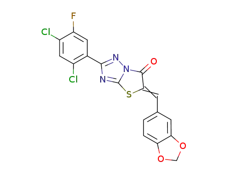 Molecular Structure of 1116571-38-0 (5-(1,3-benzodioxol-5-ylmethylene)-2-(2,4-dichloro-5-fluorophenyl)-1,3-thiazolo[3,2-b]-1,2,4-triazol-6(5H)-one)