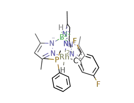 Molecular Structure of 1258937-80-2 ([Rh(tris(3,5-dimethylpyrazolyl)borate)H(2,5-C<sub>6</sub>F<sub>2</sub>H<sub>3</sub>)(PMe<sub>2</sub>Ph)])