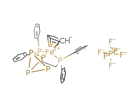 Molecular Structure of 1221971-66-9 ([(η5-C5H5)Fe(1,2-bis(diphenylphosphino)ethane)(η1-P4)]PF6)