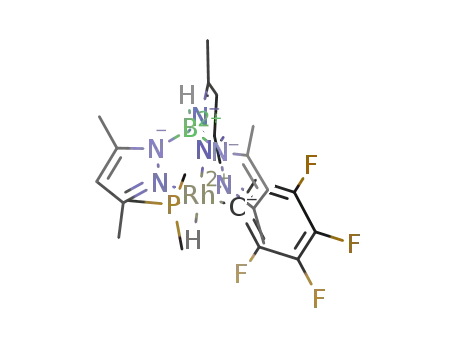 Molecular Structure of 1258937-64-2 ([Rh(tris(3,5-dimethylpyrazolyl)borate)H(2,3,4,5-C<sub>6</sub>F<sub>4</sub>H)(PMe<sub>3</sub>)])