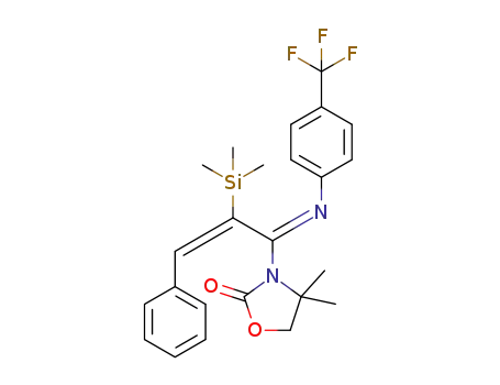 Molecular Structure of 1309576-54-2 ((1E,2E)-3-{1-[(p-trifluoromethylphenyl)imino]-2-(trimethylsilyl)-3-phenyl-2-propenyl}-4,4-dimethyl-1,3-oxazolidine-2-one)