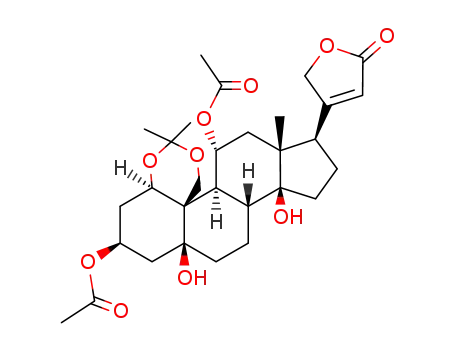 Molecular Structure of 197571-20-3 (3β,11α-diacetoxy-5,14-dihydroxy-1β,19-isopropylidenedioxy-5β,14β-card-20(22)-enolide)