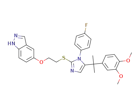 Molecular Structure of 1430211-17-8 (5-(2-((5-(2-(3,4-dimethoxyphenyl)propan-2-yl)-1-(4-fluorophenyl)-1H-imidazol-2-yl)thio)ethoxy)-1H-indazole)