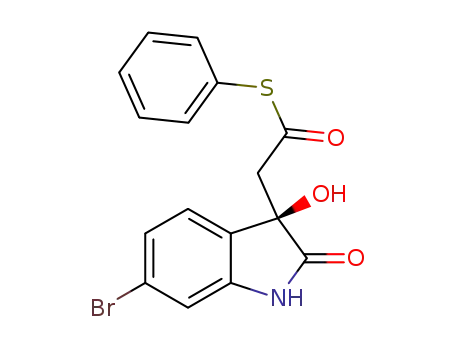 Molecular Structure of 1351337-13-7 ((R)-S-phenyl 2-(6-bromo-3-hydroxy-2-oxoindolin-3-yl)ethanethioate)