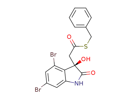 Molecular Structure of 1351337-11-5 ((R)-S-benzyl 2-(4,6-dibromo-3-hydroxy-2-oxoindolin-3-yl)ethanethioate)
