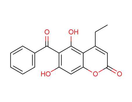 Molecular Structure of 1313524-58-1 (6-benzoyl-4-ethyl-5,7-dihydroxy-2H-chromen-2-one)