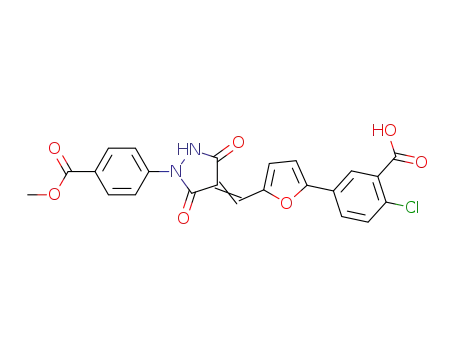 2-chloro-5-(5-((1-(4-(methoxycarbonyl)phenyl)-3,5-dioxopyrazolidin-4-ylidene)methyl)furan-2-yl)benzoic acid