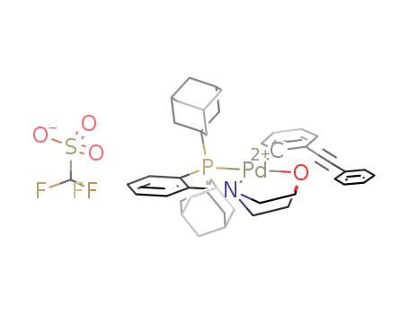 Pd((NC<sub>4</sub>H<sub>8</sub>O)C<sub>6</sub>H<sub>4</sub>P(C<sub>10</sub>H<sub>15</sub>)2)(C<sub>6</sub>H<sub>4</sub>C<sub>2</sub>C<sub>6</sub>H<sub>5</sub>)<sup>(1+)</sup>*CF<sub>3</sub>SO<sub>3</sub><sup>(1-)</sup>=Pd((NC<sub>4</sub>H<sub>8</sub>O)C<sub>6</sub>H<sub>4</sub>P(C<sub>10</sub>H<sub>15</sub>)2)(C<sub>6</sub>H<sub>4</sub>C<sub>2</sub>C<sub>6</sub>H<sub>5</sub>)CF<sub>3</sub>SO<sub>3</sub>