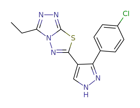 3-ethyl-6-(3-(4-chlorophenyl)-1H-pyrazol-4-yl)[1,2,4]triazolo[3,4-b][1,3,4]thiadiazole