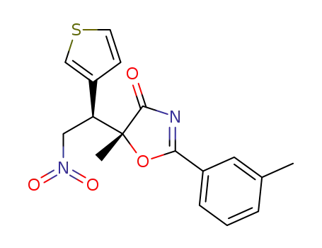 Molecular Structure of 1393357-02-2 ((5R)-5-methyl-5-((R)-2-nitro-1-(thiophen-3-yl)ethyl)-2-(m-tolyl)oxazol-4(5H)-one)