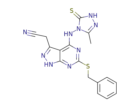 2-[6-(benzylsulfanyl)-4-(3-mercapto-5-methyl-4H-1,2,4-triazol-4-ylamino)-1H-pyrazolo[3,4-d]pyrimidin-3-yl]acetonitrile