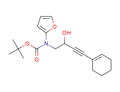 Molecular Structure of 1413810-33-9 (tert-butyl 4-cyclohexenyl-2-hydroxybut-3-ynyl(furan-2-yl)-carbamate)